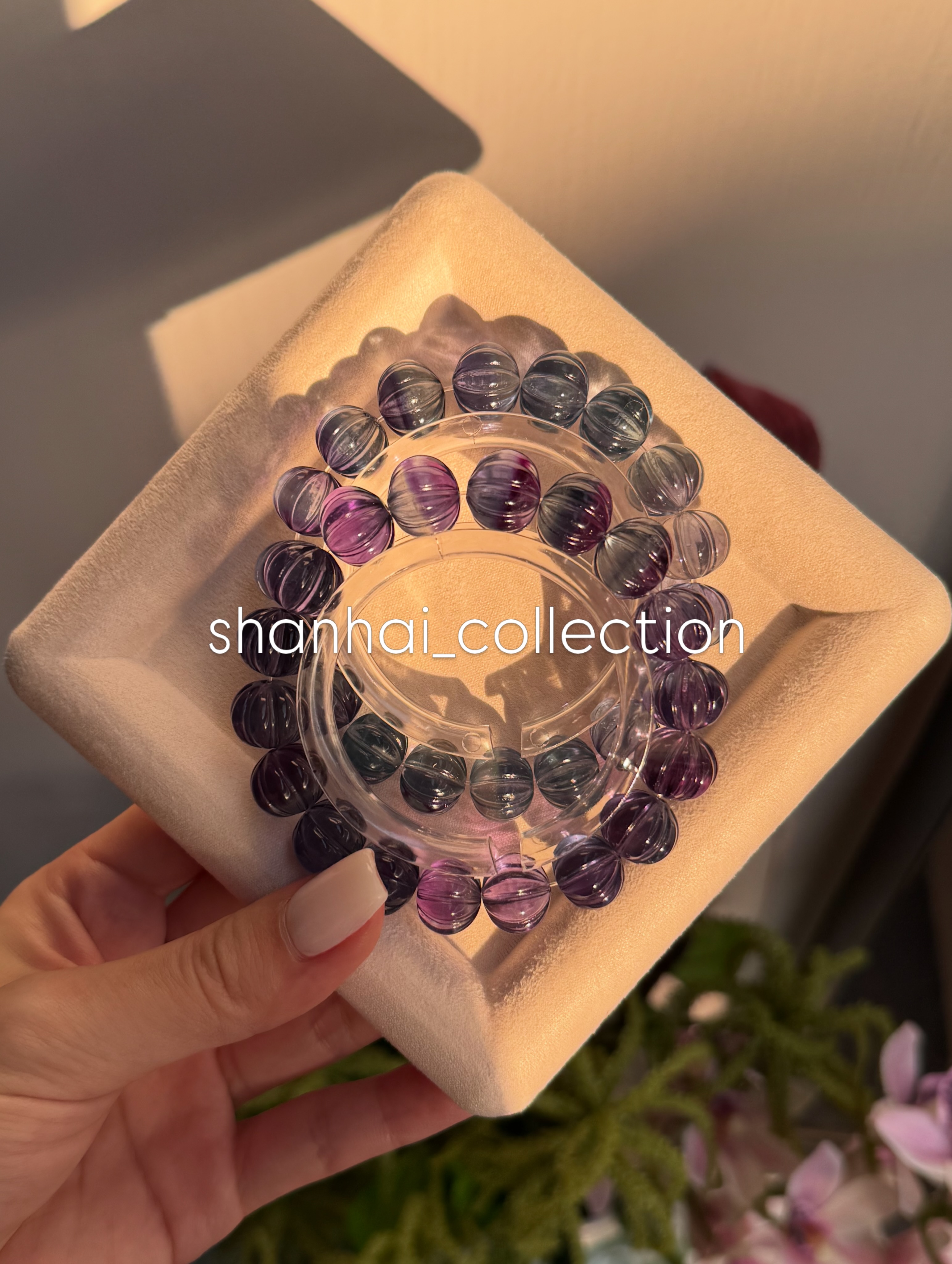 Rainbow Fluorite Pumpkin-Bead Bracelet